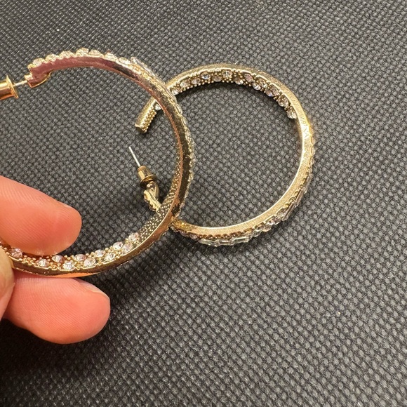 Bundle of Elegant Gold Hoop Earrings with Crystals - Picture 2 of 3